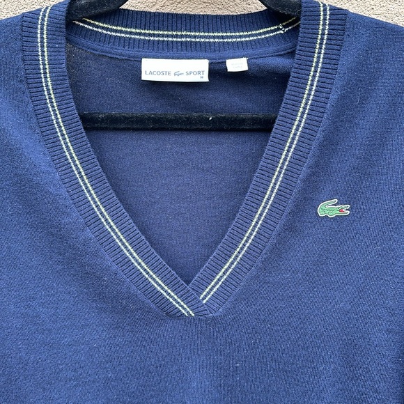 Lacoste Sport 🔥 Women’s V Neck Technical Wool Blend Sweater Navy Sz 38 Medium - Picture 5 of 8